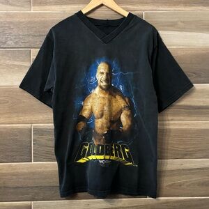 Vintage Goldberg WCW 90s Wrestling Faded Black V Neck Medium T Shirt Flaw Rare
